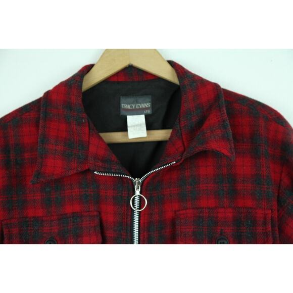 Vintage Women's Medium Red Plaid Crop Jacket Cabincore 90s Y2K Punk Academia - Picture 3 of 7